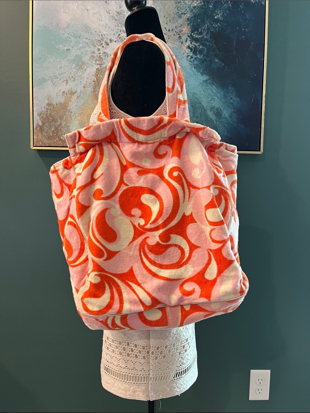 PINK Victoria's Secret Pink and Orange Swirl Terry Tote - Picture 3 of 11